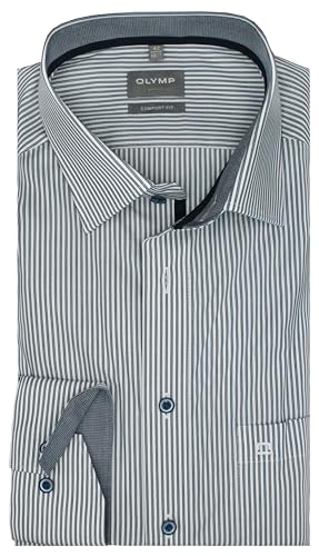 OLYMP Herren Oberhemd Luxor Comfort Fit | Langarm 64 cm | Streifen Dunkelblau | New Kent Kragen mit Ausputz | Gr. 43 von OLYMP