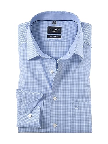OLYMP Herrenhemd |Modern Fit | Langarm 64 cm | | Karo Bleu | Global Kent Kragen Gr. 43 von OLYMP