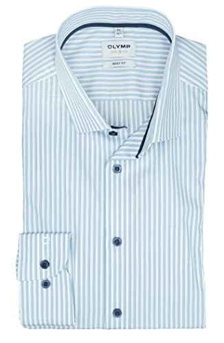 OLYMP Level Five Body Fit Herren Businesshemd | Blau Weiß gestreift| Royal Kent Kragen Gr. 44 von OLYMP
