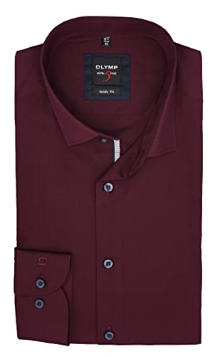 OLYMP Level Five Body Fit Herren Businesshemd | Uni Bordeaux-Rot | Royal Kent Kragen Gr. 39 von OLYMP