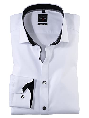 OLYMP Level Five Body fit Hemd Langarm Royal Kent Stretch Weiß mit Besatz in Anthrazit Größe 40 von OLYMP