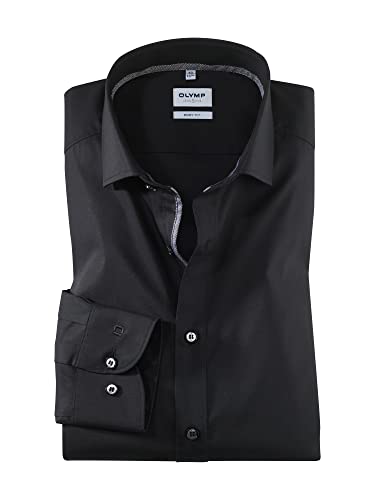 OLYMP Level Five Body fit Hemd | extra Langer Arm 69cm | Schwarz mit Besatz| Royal Kent Kragen Größe 42 von OLYMP