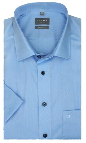 OLYMP Luxor Comfort Fit Herren Businesshemd | Kurzarm 12 cm | Bleu Natté | New Kent Kragen Gr. 42 von OLYMP