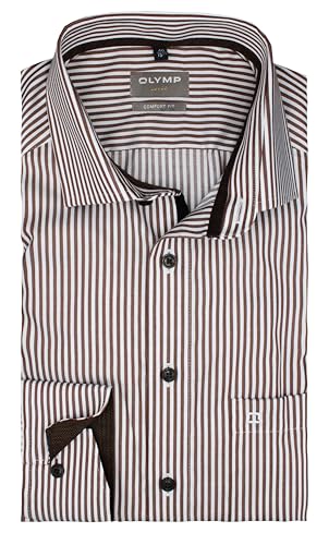 OLYMP Luxor Comfort Fit Herren Businesshemd | Streifen Braun-Weiß | Global Kent Kragen Gr. 47 von OLYMP