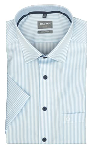 OLYMP Luxor Herrenhemd | Comfort Fit | Kurzarm 12 cm | Römerstreifen Hellblau | Under-Button-Down Kragen | Gr. 44 von OLYMP