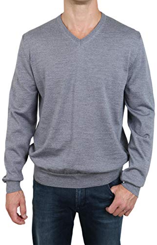 OLYMP Casual Strick Body fit Pullover V-Ausschnitt Mittelgrau Größe M von OLYMP