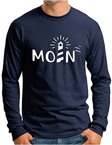 OM3® Moin mit Leuchtturm Langarm Shirt | Herren | Slogan Spruch Küste Lighthouse Statement | Navy, M von OM3