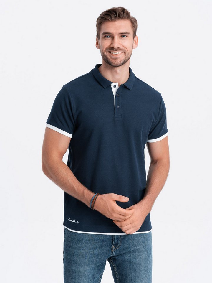 OMBRE Poloshirt Poloshirt aus Baumwolle für Männer Dekorative Stickerei am unteren Rand des Hemdes von OMBRE