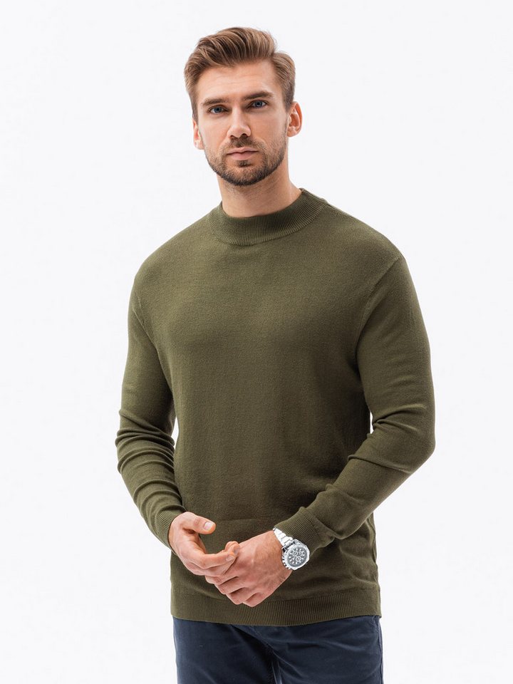 OMBRE Stehkragenpullover Halber Rollkragenpullover für Herren mit glatter Struktur - oliv von OMBRE