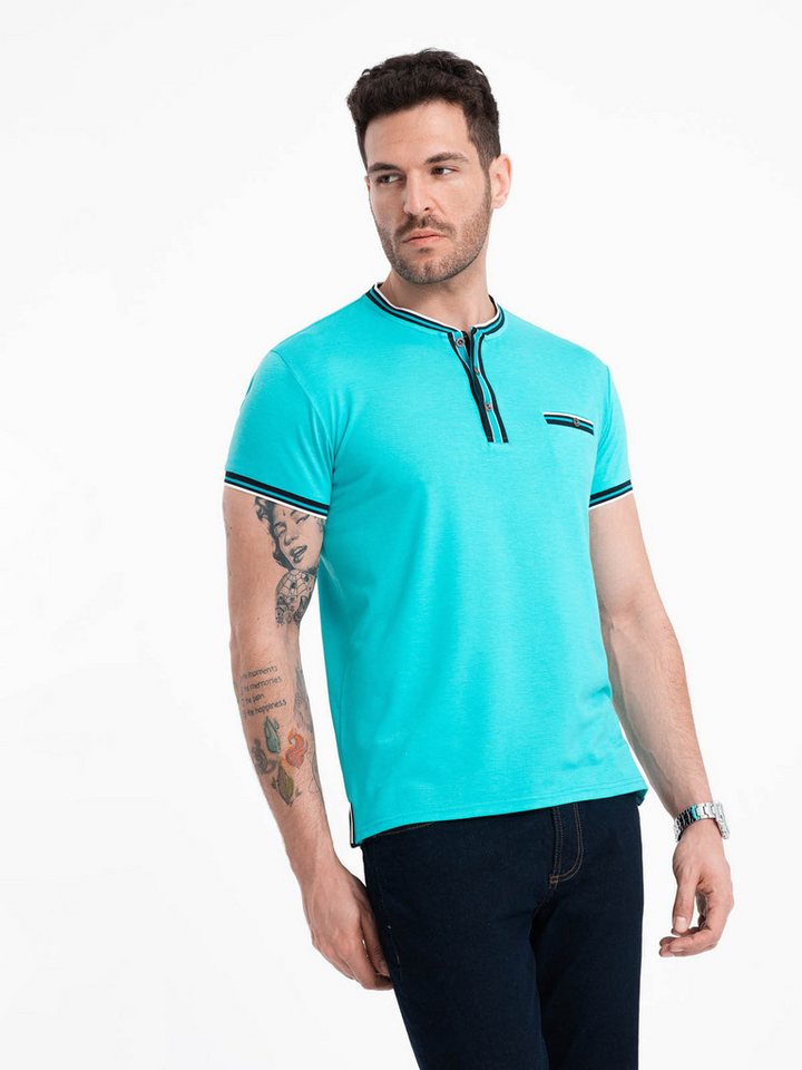 OMBRE T-Shirt Henley-T-Shirt für Männer mit dekorativen Rippenbändern von OMBRE