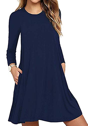 OMZIN Damem Elegant Winter Etuikleid Pullover Kleid Langarm Casual Sexy Freizeitkleid Kleid Herbst Knielang mit Tasche Navy Blau M von OMZIN