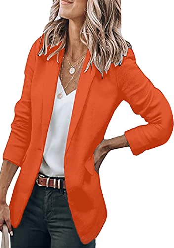 OMZIN Damen Business Casual Strickjacke Knöpfe Taschen Vorne Offen Blazer Anzug Cardiga Orange XXL von OMZIN