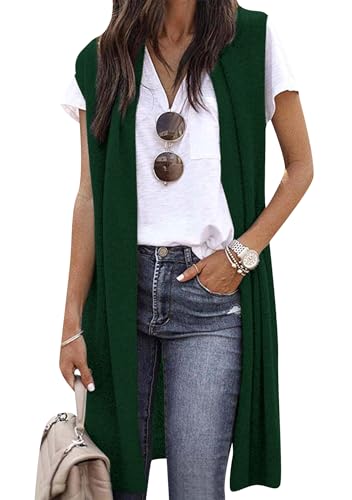 OMZIN Damen Einfarbig Frühling Offene Vorderseite Stricken Ärmellos Strickjacke Midi Lose Weste Dunkelgrün XL OMZIN Damen Einfarbig Frühling Offene Vorderseite Stricken Ärmellos Strickjacke Midi Lose Weste Dunkelgrün XL von OMZIN