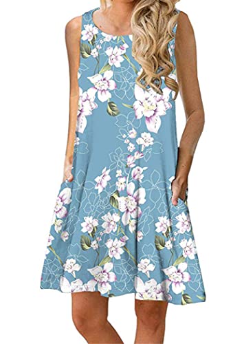 OMZIN Damen Kleid Große Größe Loose Shirtkleid Vestkleid Basic Trägershirt mit Taschen Blau S OMZIN Damen Kleid Große Größe Loose Shirtkleid Vestkleid Basic Trägershirt mit Taschen Blau S von OMZIN