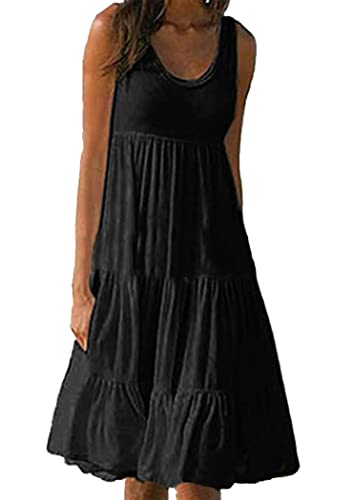 OMZIN Damen Sommer Solid Color Babydoll Sonnenkleid ärmellos Rundhalsausschnitt Zip Up Ruffle Swing Midi Kleid Schwarz 4XL OMZIN Damen Sommer Solid Color Babydoll Sonnenkleid ärmellos Rundhalsausschnitt Zip Up Ruffle Swing Midi Kleid Schwarz 4XL von OMZIN