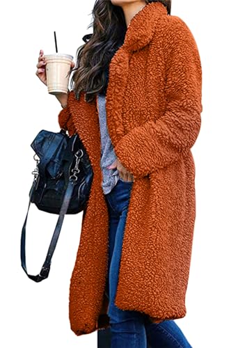 OMZIN Damen Wintermantel Casual Lapel Fleece Fuzzy Kunstpelz Mäntel Warm Winter Oversize Outwear Jacken Pelzmantel Wintermantel Caramel Xl von OMZIN