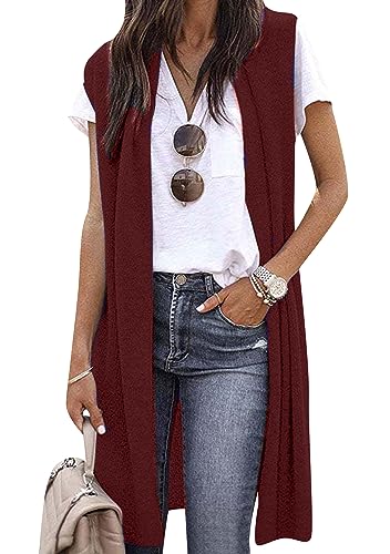 OMZIN Einfache ärmellose Strickjacke Für Frauen Leichte Weiche Tunika Weste Casual Offene Front Lange Weste Burgunderrot S OMZIN Einfache ärmellose Strickjacke Für Frauen Leichte Weiche Tunika Weste Casual Offene Front Lange Weste Burgunderrot S von OMZIN