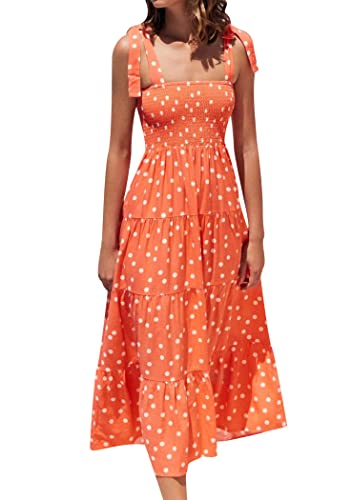 OMZIN Elegantes Babydoll Mit Quadratischem Halsausschnitt Und Rüschen Sommerkleid Mit ärmellosen Spaghetti-trägern Punkt Orange XL OMZIN Elegantes Babydoll Mit Quadratischem Halsausschnitt Und Rüschen Sommerkleid Mit ärmellosen Spaghetti-trägern Punkt Orange XL von OMZIN