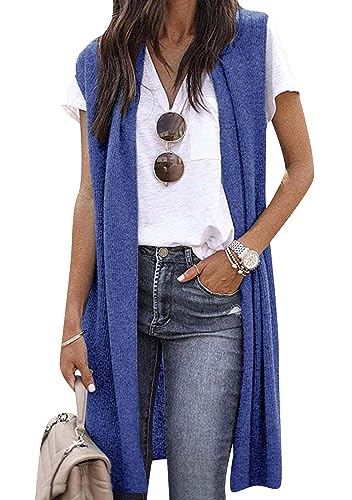 OMZIN Frauen Herbst Lange Leichte Weste Lässig ärmellose Strickjacke Vorne Offen Lose Weste Blau S OMZIN Frauen Herbst Lange Leichte Weste Lässig ärmellose Strickjacke Vorne Offen Lose Weste Blau S von OMZIN