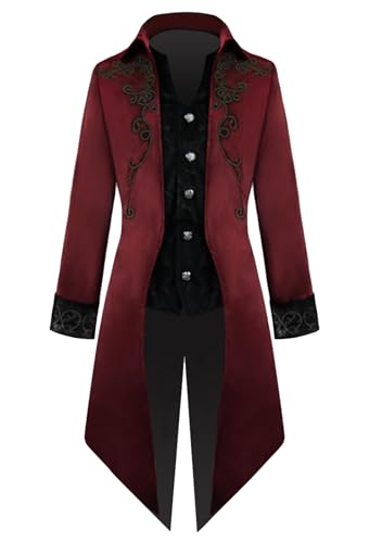 OMZIN Halloween Steampunk Viktorianische Lange Mäntel für Männer Mode Gothic Tailmant Jacken Warme Casual Knopf Overjacken Rot S von OMZIN