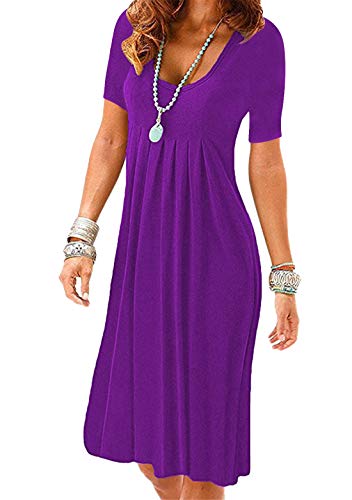 OMZIN Sommerkleid Damen Casual Vintage Ärmellos T-Shirt Kleid Kurzen Einfarbig Strandkleider Casual Violett M von OMZIN