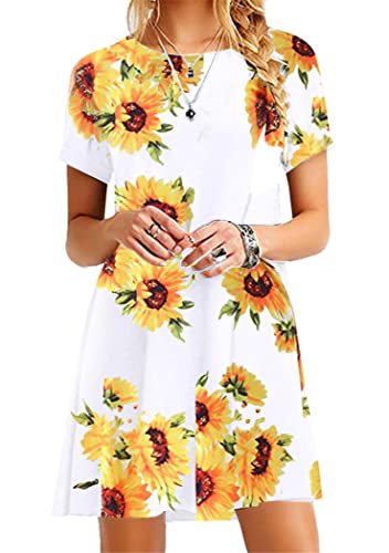 OMZIN Sommerkleid Damen Rundhalsausschnitt Strandkleider Gedruckt A-Linie Kleid mini Kleid Weiße XL OMZIN Sommerkleid Damen Rundhalsausschnitt Strandkleider Gedruckt A-Linie Kleid mini Kleid Weiße XL von OMZIN