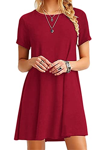 OMZIN Sommerkleid Damen Tshirt Kleider Blusenkleid A Linie Kleid Casual Freizeitkleid Kurzarm Tunikakleid Lose Fit Strandkleid Rot XXXL OMZIN Sommerkleid Damen Tshirt Kleider Blusenkleid A Linie Kleid Casual Freizeitkleid Kurzarm Tunikakleid Lose Fit Strandkleid Rot XXXL von OMZIN