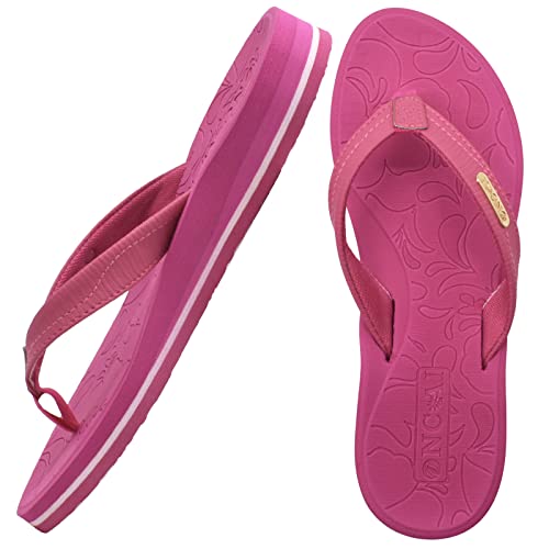 ONCAI Damen Zehentrenner Flip Flops Sommer Sport Schwimmbad Strand Komfort Strand Plattform Sandalen Badelatschen Mit Orthopädie Arch Support Gummifußbett Kräftiges Pink Größe 42 von ONCAI