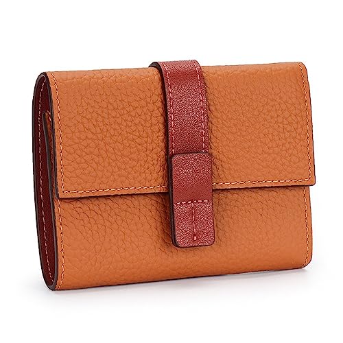 Damen Geldbörse Damen-Geldbörse mit Reißverschluss, Münzfach, Leder, kurz, dreifach faltbar Geldbörse Damen Klein (Farbe : Orange, Size : 11.5x2x9cm) von ONDIAN