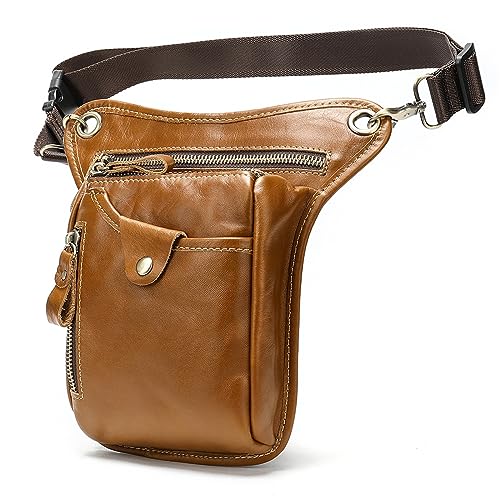 Gürteltasche Leder Hüfttasche for Herren, Gürteltasche, Outdoor-Utility-Beintasche Reisesport Wandern (Farbe : Braun, Size : 12.5x3.2x17cm) von ONDIAN