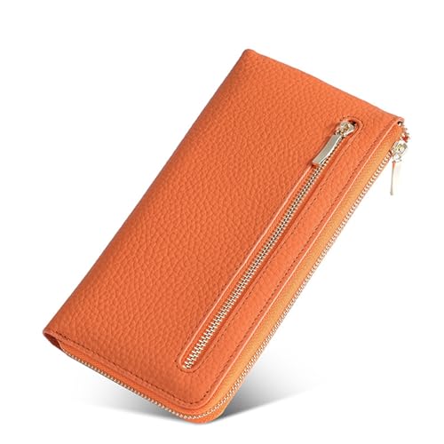 Lange Geldbörse Damen Damen-Geldbörse, lang, RFID-Anti-Diebstahl-Bürsten-Leder-Geldbörse, Clutch-Geldbörse Damen Geldbörse (Farbe : Orange, Size : 20x11x1.5cm) von ONDIAN