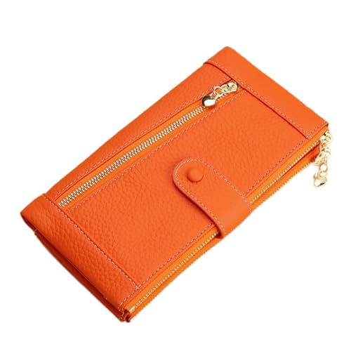 Lange Geldbörse Damen Damen-Geldbörse aus Leder, Geldbörse, Reißverschlusstasche, Handy-Clutch, Kartentasche Damen Geldbörse (Farbe : Orange, Size : 19.5x11x2cm) von ONDIAN