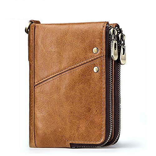 ONDIAN Geldbörse für Herren Kurzes Leder-Geldbörse, Bifold-Geldbörse, Geschäftsreise-Geldbörse (Farbe : Khaki, Size : 10x13x2cm) von ONDIAN