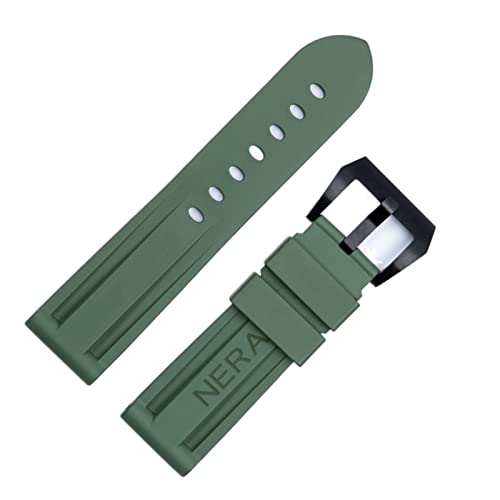 ONECMN Fluorkautschuk 22 mm 24 mm Uhrenarmband Silikon Uhrenarmband für Panerai Uhrenarmband (Farbe: Grüne schwarze Schnalle, Größe: 22 mm) von ONECMN