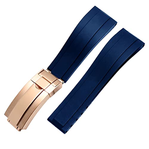 ONECMN Silikon-Uhrenarmband für Rolex-Uhrenarmband mit Faltschnalle, Sport, 20 mm, 21 mm, Herren-Gummi-Armbanduhren, Blau Rose Gold, 20 mm von ONECMN