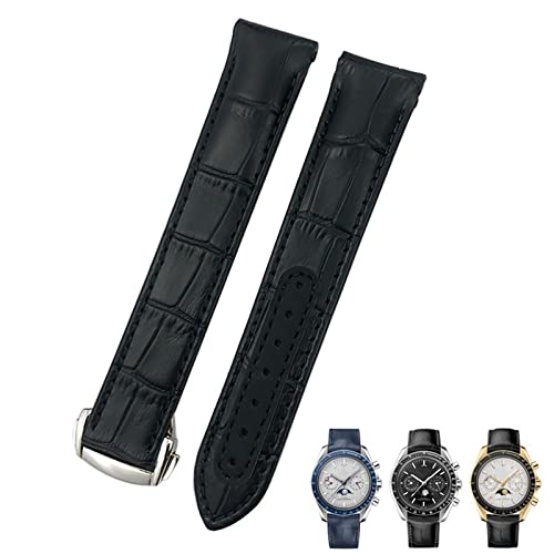 ONECMN Uhrenarmband aus gebogenem Rindsleder, 19 mm, 20 mm, 21 mm, passend für Omega Speedmaster Seamaster 300 AT150 Sxwatch Uhrenarmband, 20 mm, Achat von ONECMN