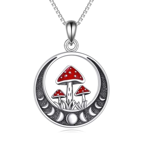 ONEFINITY Pilz Ketten 925 Sterling Sliver Mondphase Halskette Magischer roter Pilz Schmuck Geschenke für Damen von ONEFINITY