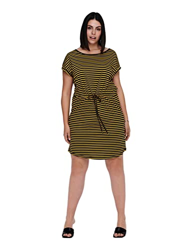 ONLY Carmakoma NOS Damen CARAPRIL SS Knee Dress Stripe NOOS Kleid, BlackStripes:Double Yolk Yellow, S von ONLY