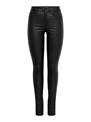 ONLY Damen PU Kunstleder Hose | High Waist Stretch Pants Beschichtet | Coated Biker Denim Jeans ONLROYAL, Farben:Schwarz, Größe:S / 32L, Z-Länge:L32 von ONLY