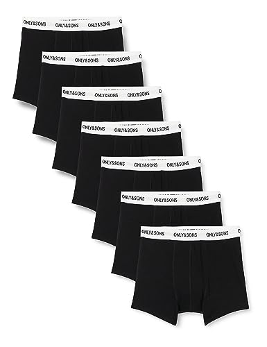 ONLY & SONS Herren Boxershorts ONSFITZ SOLID Black Trunk 7er Pack XS - XXL, Größe:S, Farbe:Black White Waist Black Logo 22028438 von ONLY & SONS