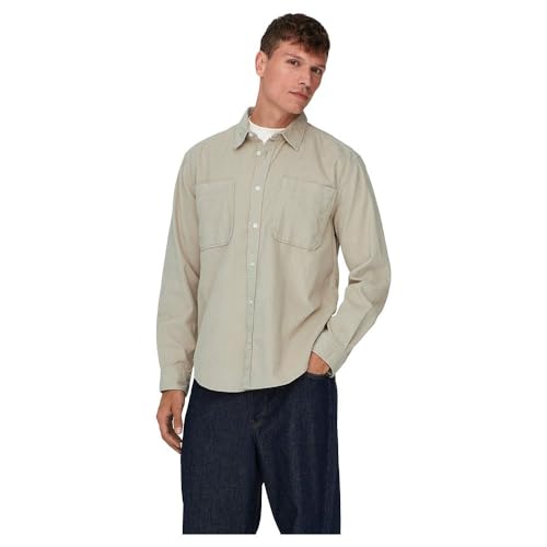 ONLY & SONS Herren Onsalp Rlx 2pkt Washd Cord Ls Shirt Noos, Silver Lining, L von ONLY & SONS