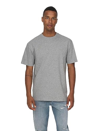 ONLY & SONS Herren Rundhals T-Shirt ONSFRED - Relaxed Fit S-XXL Schwarz Weiss, Größe:XXL, Farbe:Light Grey Melange 22022532 von ONLY & SONS