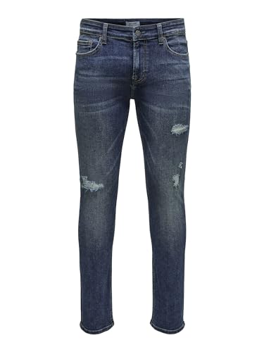 Herren O&S Slim Fit Jeans Basic Hose Denim Pants ONSLOOM Tapered Trousers Stoned Washed, Farben:Blau-3, Größe Jeans:29W / 32L von ONLY & SONS