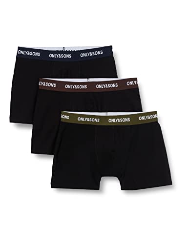 ONLY & SONS Men's ONSFITZ SOLID Trunk 3PACK3854 NOOS Boxer Shorts, Black/Slate Waistband, S von ONLY & SONS