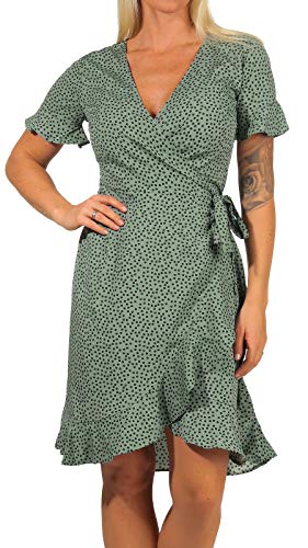 ONLY Damen Blusen Wickelkleid | Lockeres Midi Kurzarm Tunika Dress | Knielang mit Bindegürtel ONLOLIVIA, Farben:Grün-2, Größe:42 von ONLY