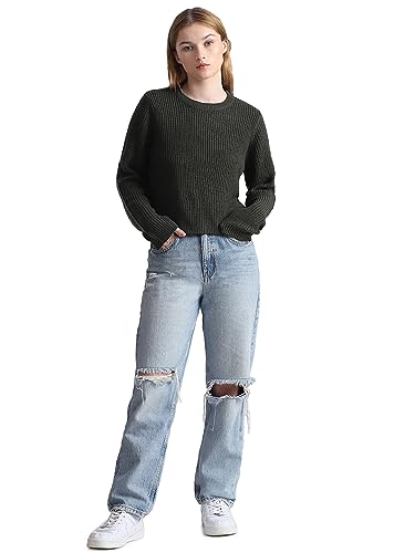 ONLY Damen Cropped Rippstrick Pullover Kurzer Langarm Sweater Verkürztes Basic Oberteil ONLMALAVI, Farben:Grün,Größe Damen:S von ONLY