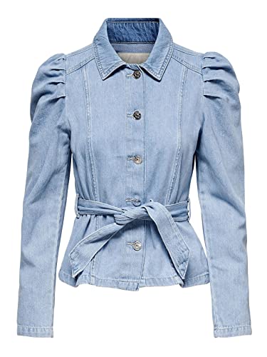 ONLY Damen Jeans-Bluse ONLJules Life Denim Jacket Jacke mit Gürtel und Puff-Ärmeln 15235675 light blue denim XL von ONLY