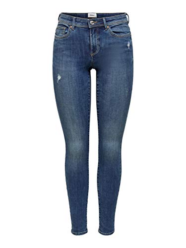 ONLY Damen Jeans-Hose OnlWauw Denim Skinny-Fit Röhrenjeans Destroyed-Look, Farbe:Blau, Jeans/Hosen Neu:XS / 34L von ONLY