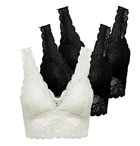 ONLY Damen ONLCHLOE 3-Pack LACE Bra Bügelloser Spitzen BH, Black/2XBLACK + 1XWHITE, XS von ONLY