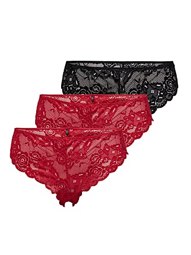 ONLY Damen ONLCHLOE LACE Brazil 3-Pack, High Risk Red/2X HIGH Risk RED, M von ONLY
